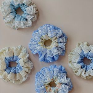 Scrunchies hoa ren ghép phối tone xanh pastel